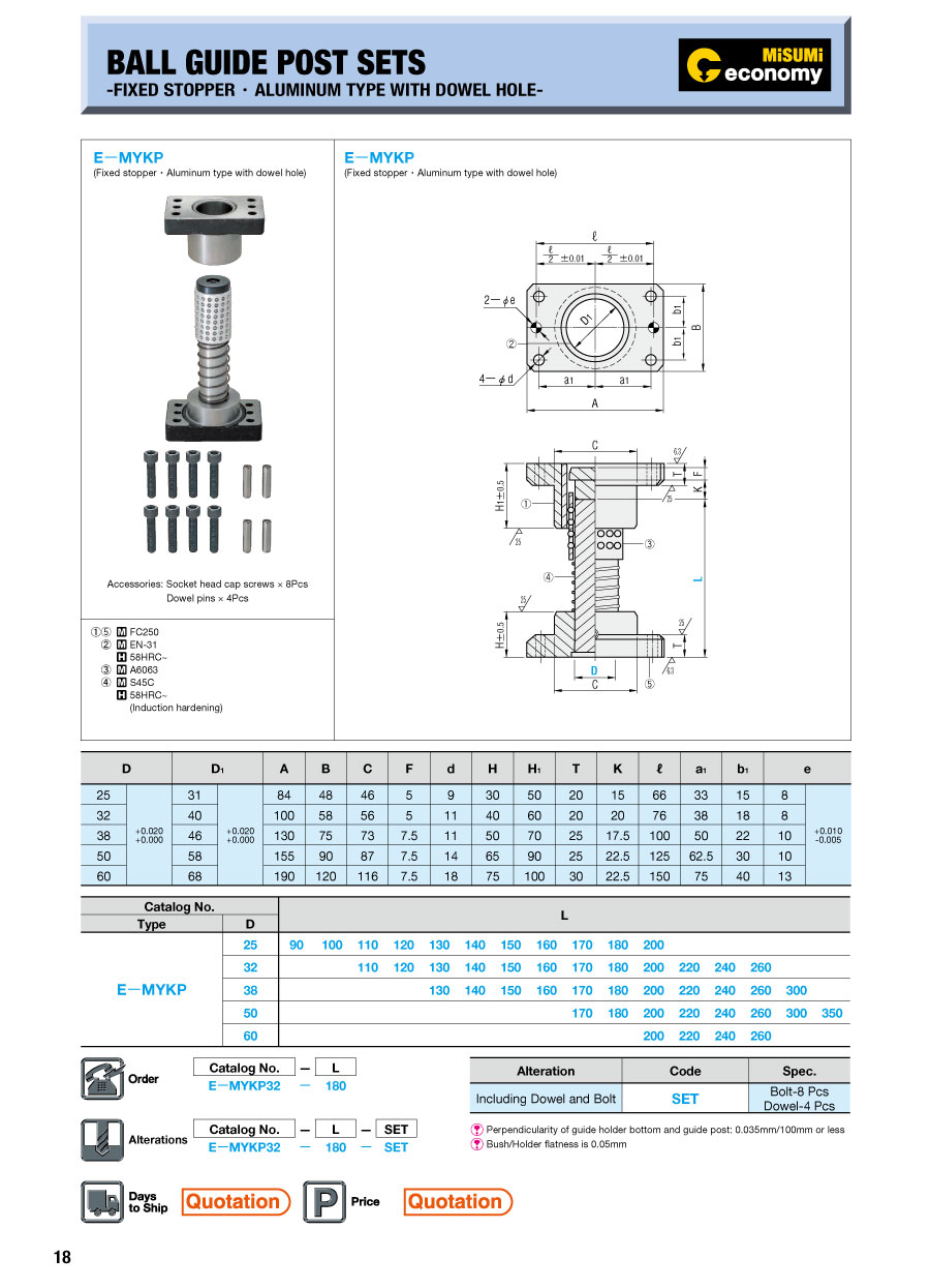 (Economy series) Ball Guide Post Sets -Fixed Stopper・Aluminum Type with ...