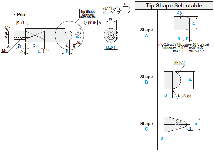 Support Pins - Tip Shape Selectable, Pilot:Related Image