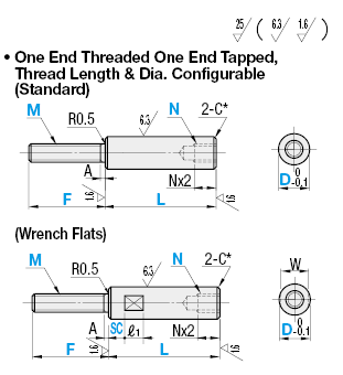 Circular Posts - One End Threaded One End Tapped/Thread Length and Dia. Configurable:Related Image