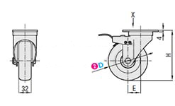 Economic type Electrically conductive wheel Universal type with brake Dimensional drawing