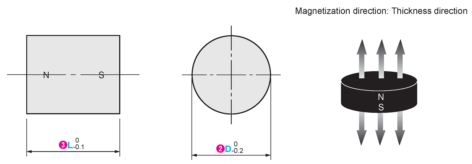 Round Magnet Dimensional Drawing
