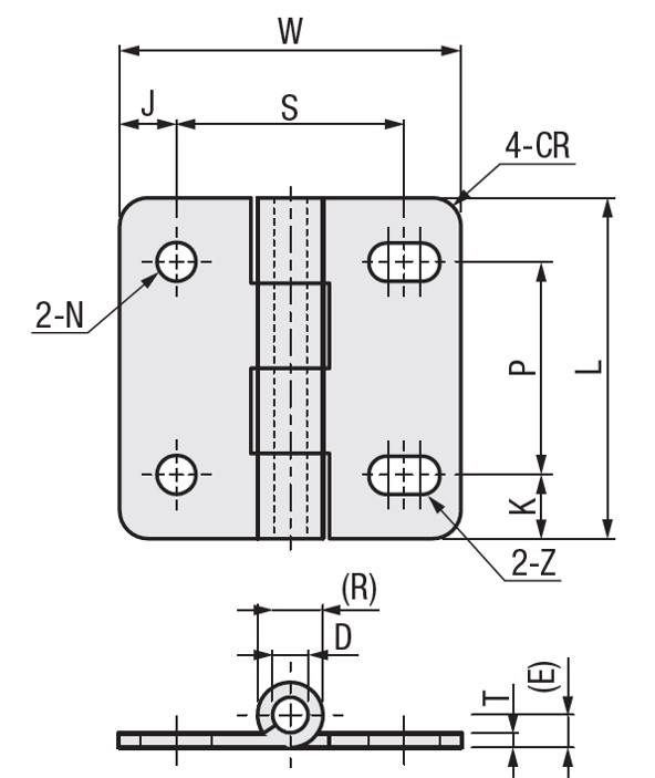 Economic type Butterfly hinge Slotted hole type Dimensional drawing
