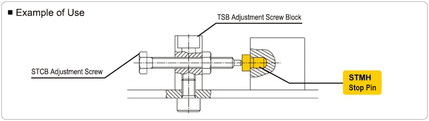 Example of use and usage method of threaded type set pin