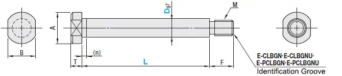 Pivot Pins Shouldered, Lock Nut, Dimensional Drawing