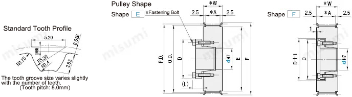 MISUMI Keyless Timing Pulley S8M Specifications Drawing