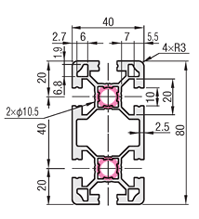 N-Series Aluminum Frame- Series 8, Rectangle, 40 × 80 mm, 4-Side Slots ...
