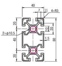 N-Series Aluminum Frame- Series 8, Rectangle, 40 × 80 mm, 4-Side Slots ...