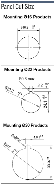 Indicator Light Mounting Hole Ø 16, Ø 22, Ø 30:Related Image