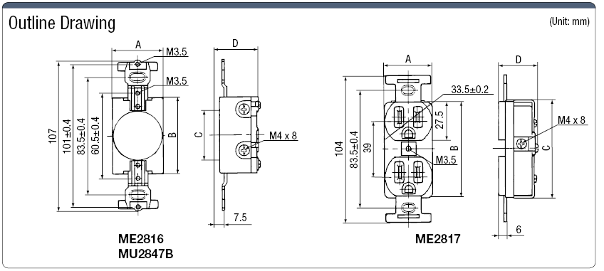 Domestic Blade Model Outlet - Embedded Outlet / 2-Prong, 2-Prong + Ground Model:Related Image