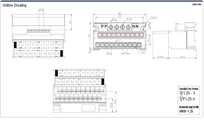 1 Pair 10 x 2 Pole, P Common Terminal Block, N Split Common Terminal Block:Related Image