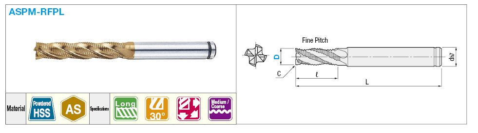 AS Coated Powdered High-Speed Steel Roughing End Mill, Long, Center Cut:Related Image