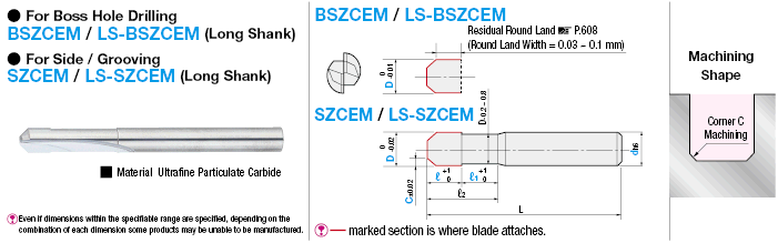 Carbide Straight Blade Corner C End Mill, 2-Flute, Neck Relief Type:Related Image