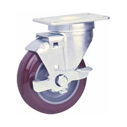 Light load caster Urethane wheel Universal type with side brake (C-LWSBB90-U) 
