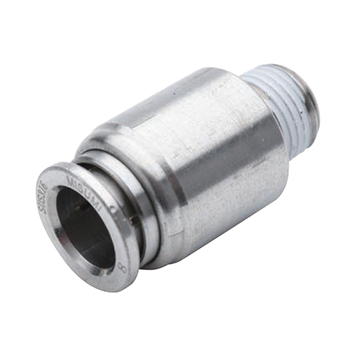 One-Touch Fittings Stainless Steel, Straight Round Male Connector (E-PACK-MSSPOC6-1) 