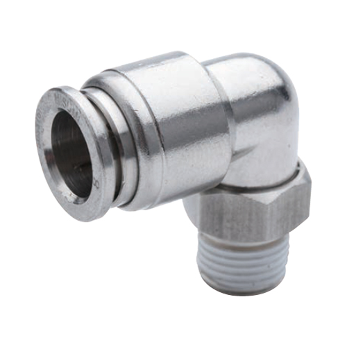 One-Touch Fittings Stainless Steel, Elbow Male Connector, Hex Flat (E-PACK-MSFPL6-3) 