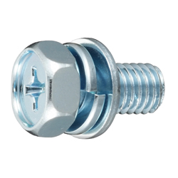 Hex Upset Machine Screw With Built-In Spring and Compact Plain Washer (SW + ISO Compact Plain W) (HXPI4-ST-M6-12) 