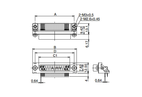 Outline drawing *Diagram shows RDBD-25S(55), Panel mounting screws: M2.6 × 0.45 (metric thread), Ground terminal (PCB mounting): M3 × 0.5