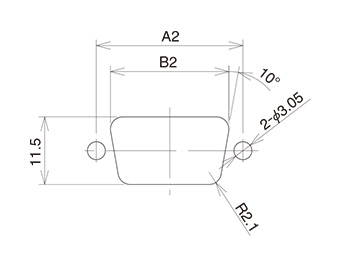 Dimensional drawing for installing connector from rear of panel (rear mounting)