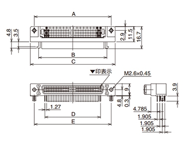 Circuit board lock pin fastening type (circular lock pin) dimensional drawing