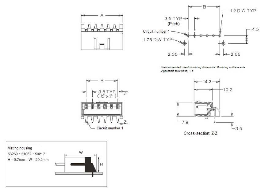 3.5 mm Pitch, For Cable-to-Circuit Board, Wafer Right Angle Type, 53259 