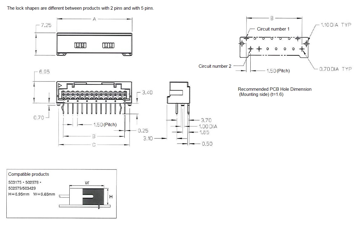 CLIK-Mate? Wire-to-Circuit Board Angle Type(503175) 