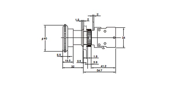 Mid-Sized Push-Lock/Turn-Reset (ø40 mm) / Model: A22E-M dimensional diagram