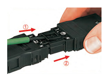 Operation of a tool-operated type locking lever 1. Insert a screwdriver at the bottom of the locking lever. 2. Pull the connector to separate.