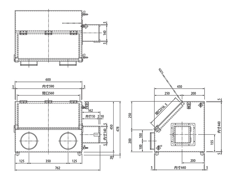 Glove box dimensional outline drawing