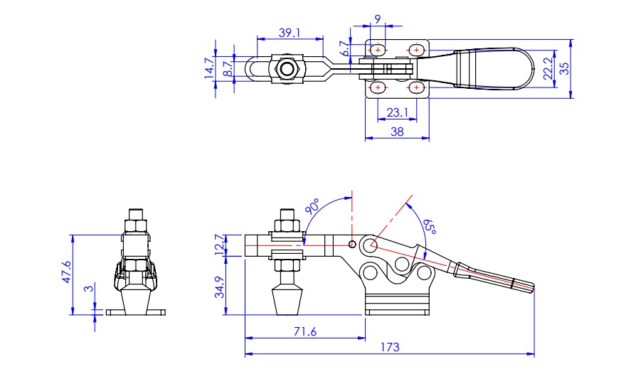 Toggle Clamp - Horizontal - U-Shaped Arm (Flange Base) GH-225-D/GH-225-DSS 