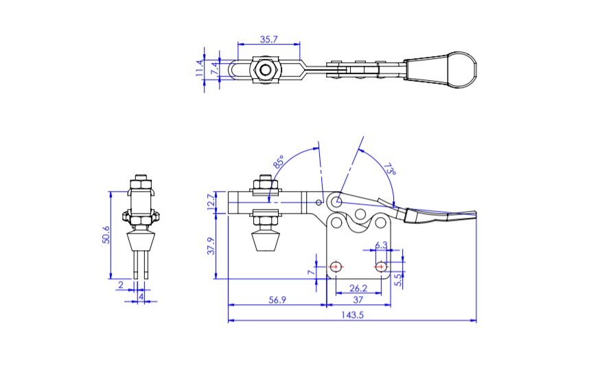 Toggle Clamp - Horizontal - U-Shaped Arm (Straight Base) GH-201-BI 