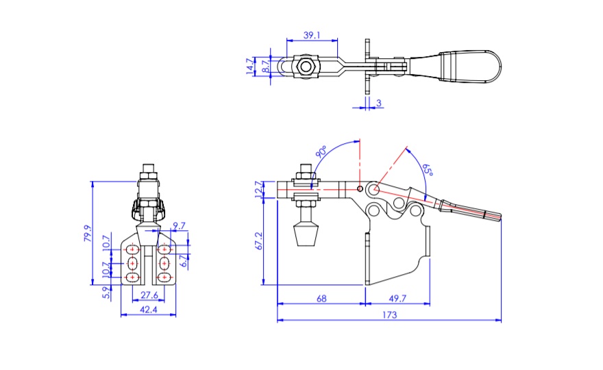 Toggle Clamp - Horizontal - U-Shaped Arm (Side Flange Base) GH-225-DSM 