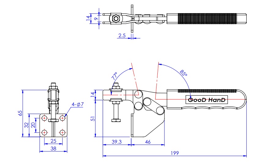 Toggle Clamp - Horizontal - Slit Arm (Side Flange Base) GH-21383 