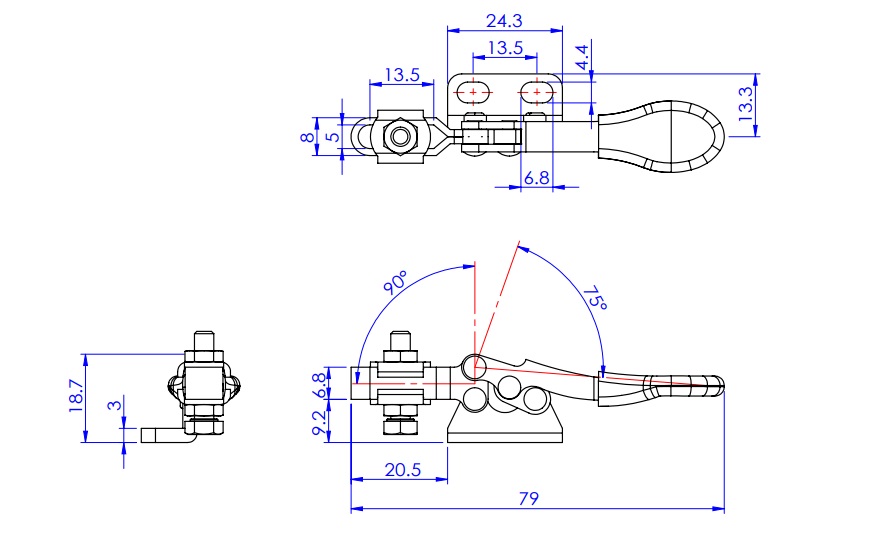Toggle Clamp - Horizontal - U-Shaped Arm (Flange Base) GH-201-R 