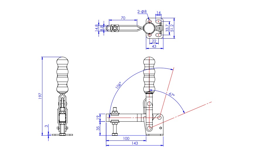 Toggle Clamp - Vertical-Handled - U-Shaped Arm (Flange Base) GH-13002-B 