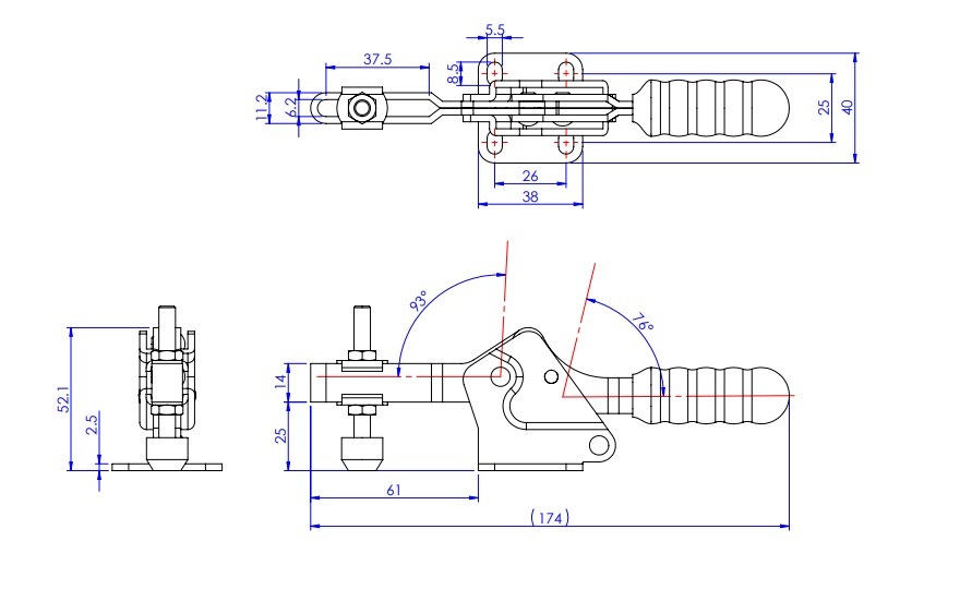 Toggle Clamp - Horizontal - U-Shaped Arm (Flanged Base) GH-21502-B/GH-21502-BSS 