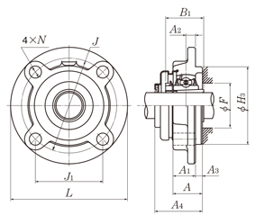 Cast iron round flange with alignment groove mounting dimensional drawing