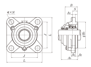 Cast iron square flange with alignment groove drawing C-UCFS type