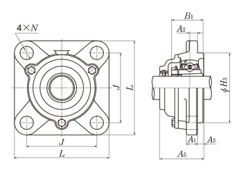Cast iron square flange with alignment groove drawing C-UKFS type