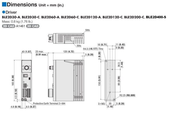 ブラシレスモーター ドライバ単体 BLE2シリーズ 外形図1