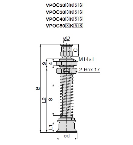 Long Stroke Slip Resistance Type VPC One-Touch Fitting without Cover 