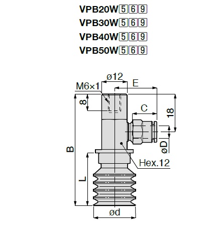 Vacuum Pad Multistage Bellows Type VPB One Touch Fitting Type 