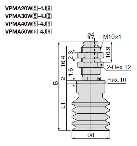 Vacuum Pad Multistage Bellows VPMA One-Touch Fitting Type 