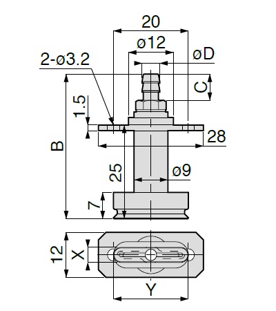 Vacuum Pad Oval Type VPAE Barb Fitting Type 