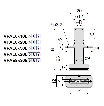 Vacuum Pad Oval Type VPAE One Touch Fitting Type 