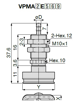 Vacuum Pad Oval Small Type VPMA Barb Fitting Type 