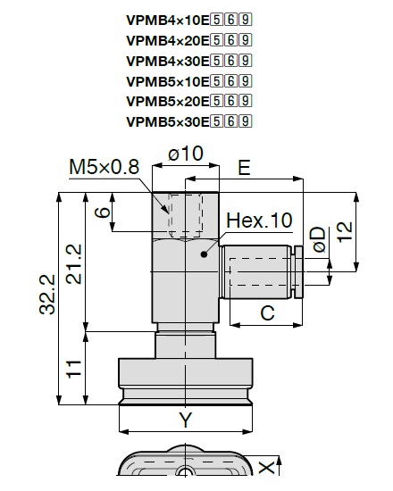 Vacuum Pad Oval Small Type VPMB One Touch Fitting Type 