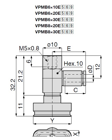 Vacuum Pad Oval Small Type VPMB One Touch Fitting Type 