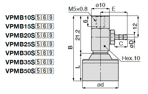 Vacuum Pad, Sponge Small Type, VPMB, Barb Fitting Type 