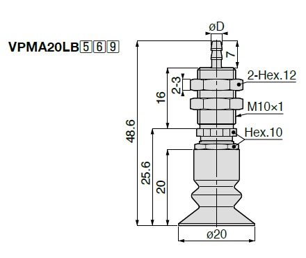 Vacuum Pad, Soft Bellows Small Type, VPMA, Barb Fitting Type 