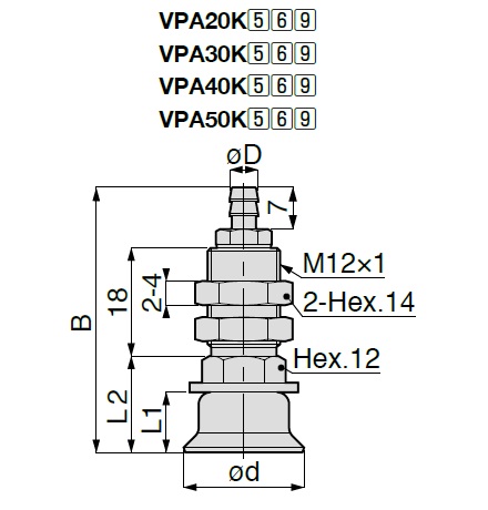 Vacuum Pad Nonskid VPA Barb Fitting Type 